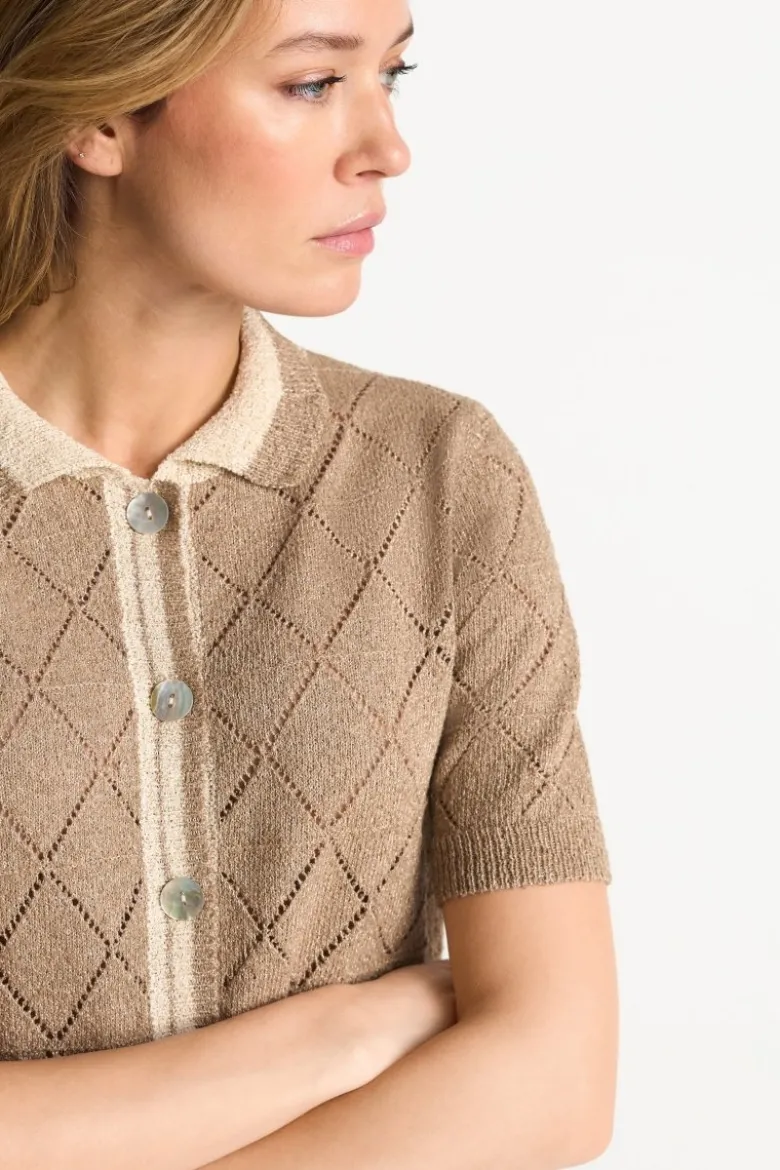 Ajour-Cardigan mit Polokragen