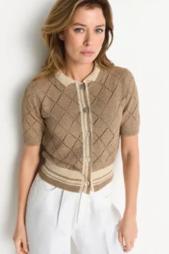 Ajour-Cardigan mit Polokragen