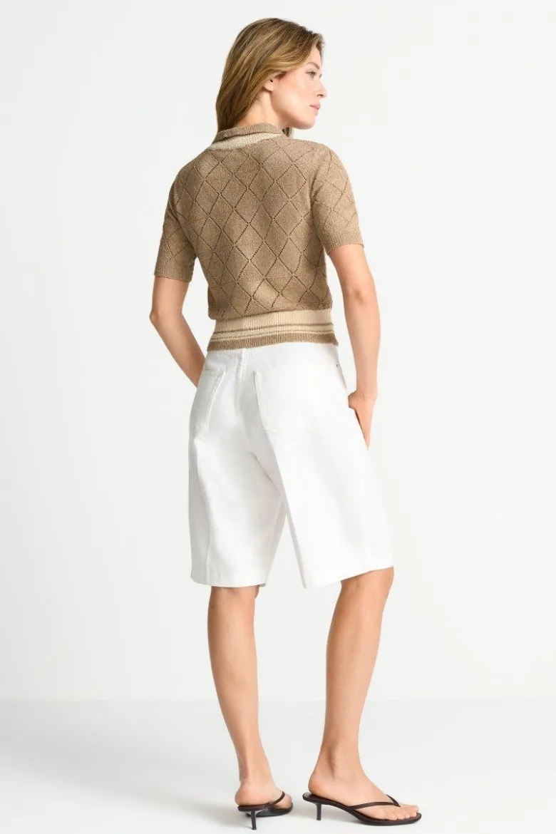 Ajour-Cardigan mit Polokragen