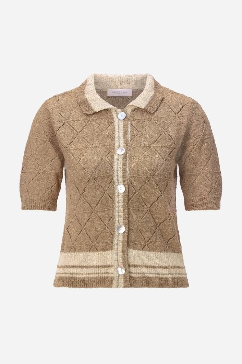 Ajour-Cardigan mit Polokragen