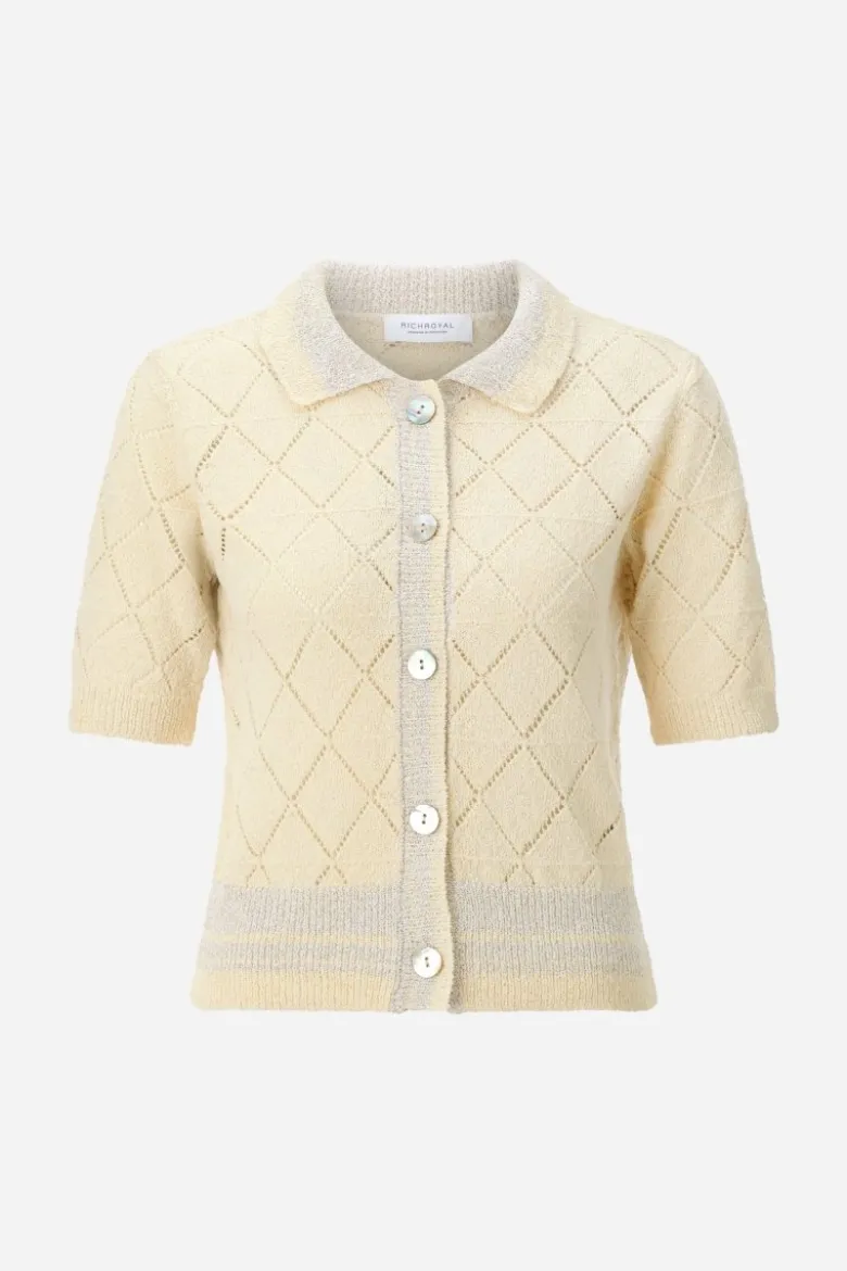 Ajour-Cardigan mit Polokragen