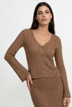 Ajour-Strickjacke mit Knöpfen
