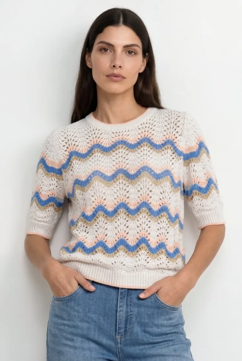 Ajourstrick-Shirt mit Zickzack-Muster