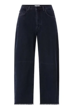 Barrel Jeans mit Fransensaum