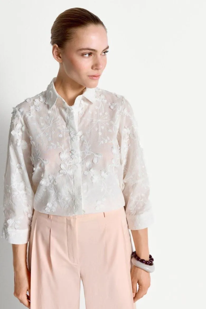 Baumwollbluse mit 3D-Stickerei