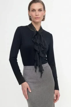 Baumwoll-Longsleeve mit Rüschendetail