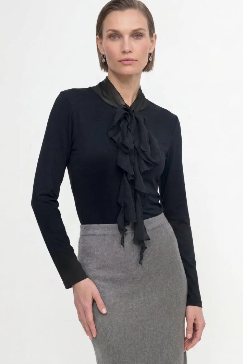 Baumwoll-Longsleeve mit Rüschendetail