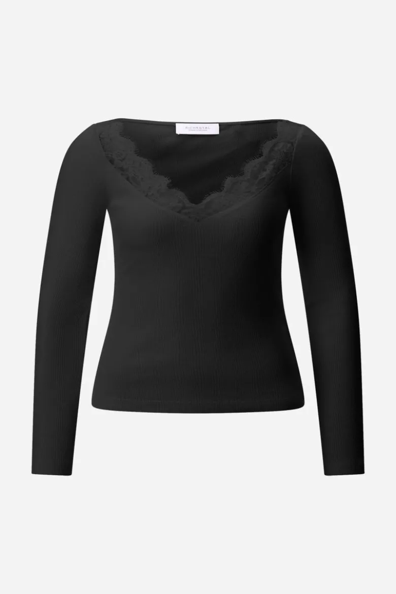 Baumwoll-Longsleeve mit Spitzenbesatz