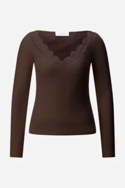 Baumwoll-Longsleeve mit Spitzenausschnitt