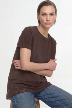 Baumwollshirt mit Spitzensaum