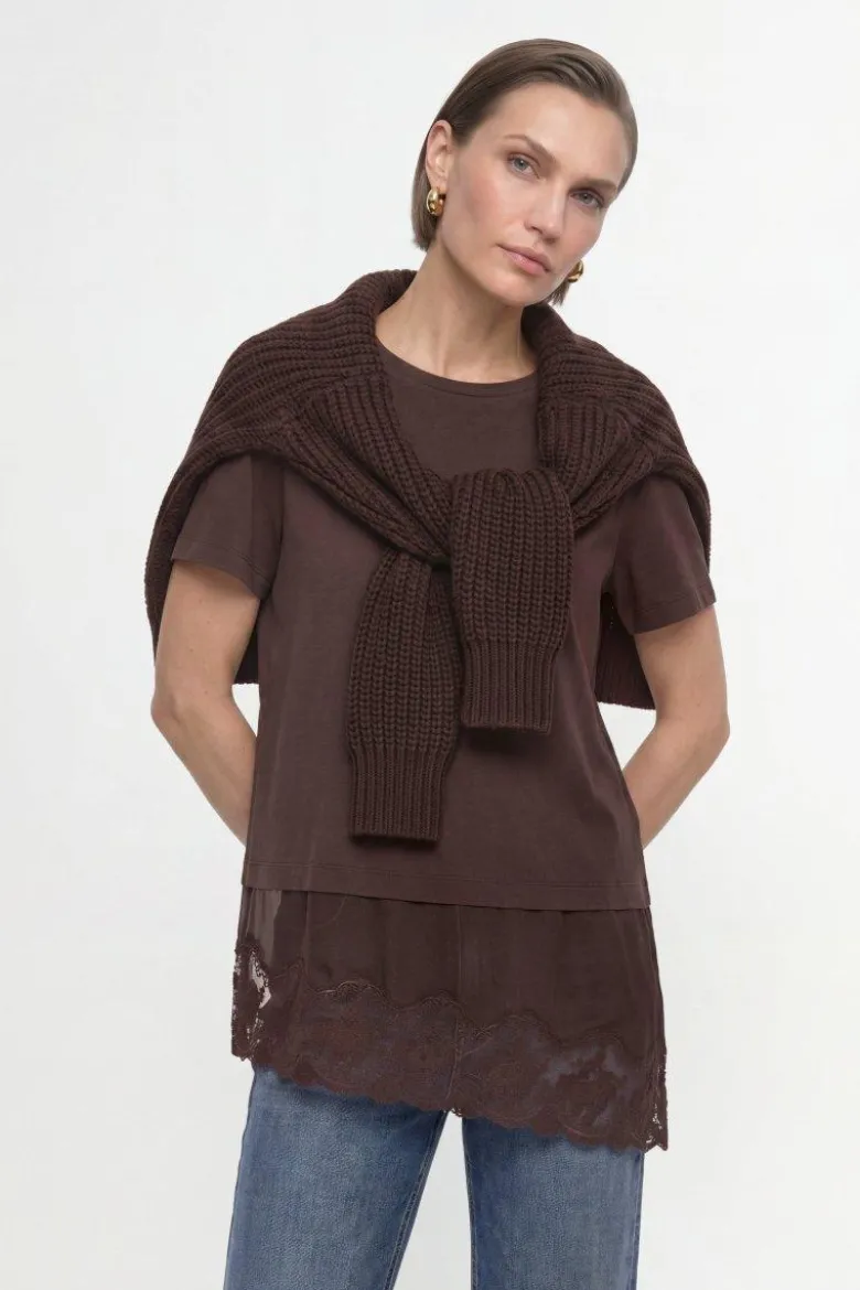 Baumwollshirt mit Spitzensaum