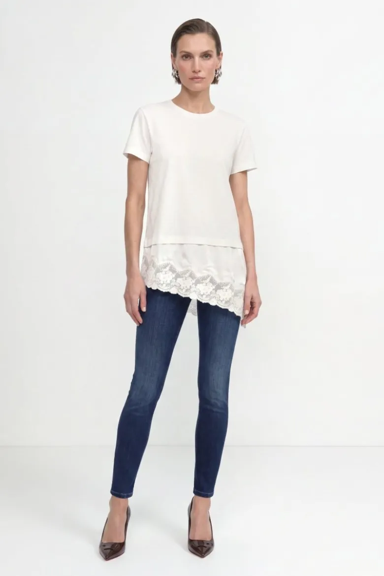 Baumwollshirt mit Spitzensaum