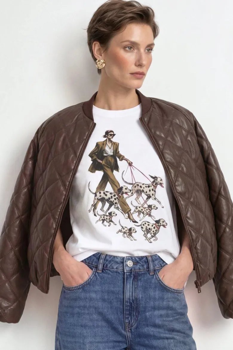 Baumwoll-T-Shirt mit Modeillustration