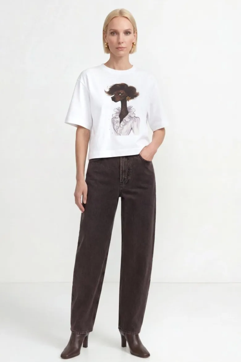 Baumwoll-T-Shirt mit Modeillustration