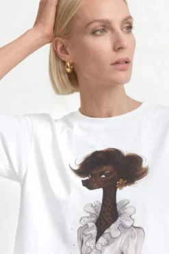 Baumwoll-T-Shirt mit Modeillustration