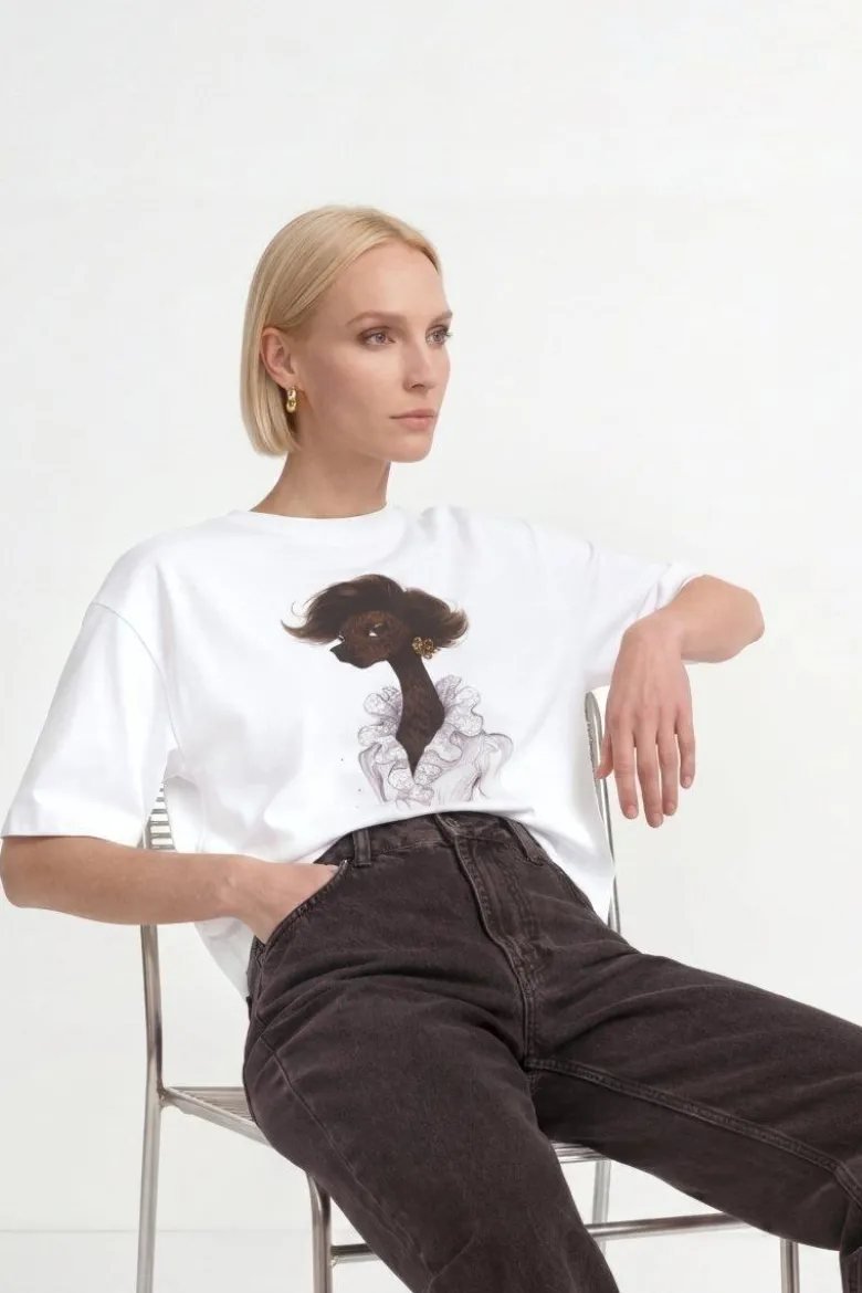 Baumwoll-T-Shirt mit Modeillustration