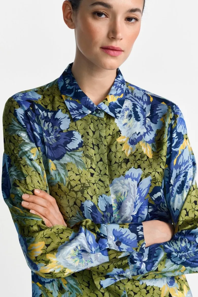 Bluse mit Pfingstrosenprint