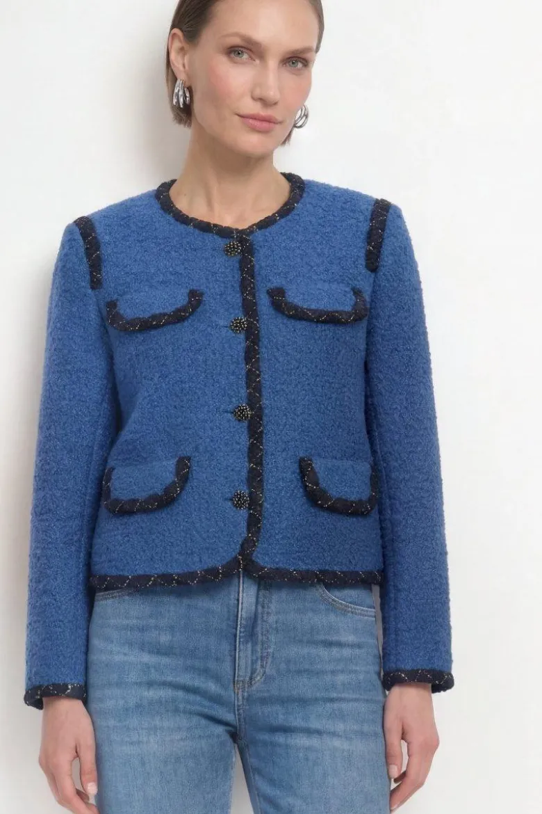 Bouclé-Blazer mit Zierborten