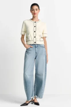 Bouclé-Cardigan mit Kontrastnähten