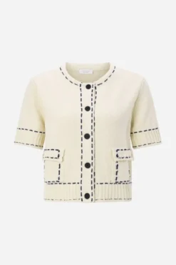 Bouclé-Cardigan mit Kontrastnähten