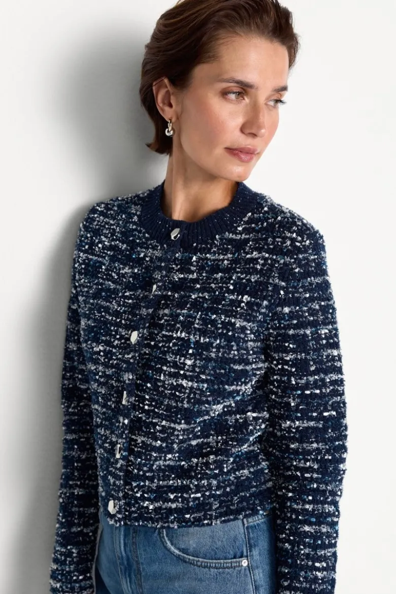 Bouclé-Cardigan mit Metallknöpfen