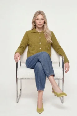 Bouclé-Cardigan mit Polokragen