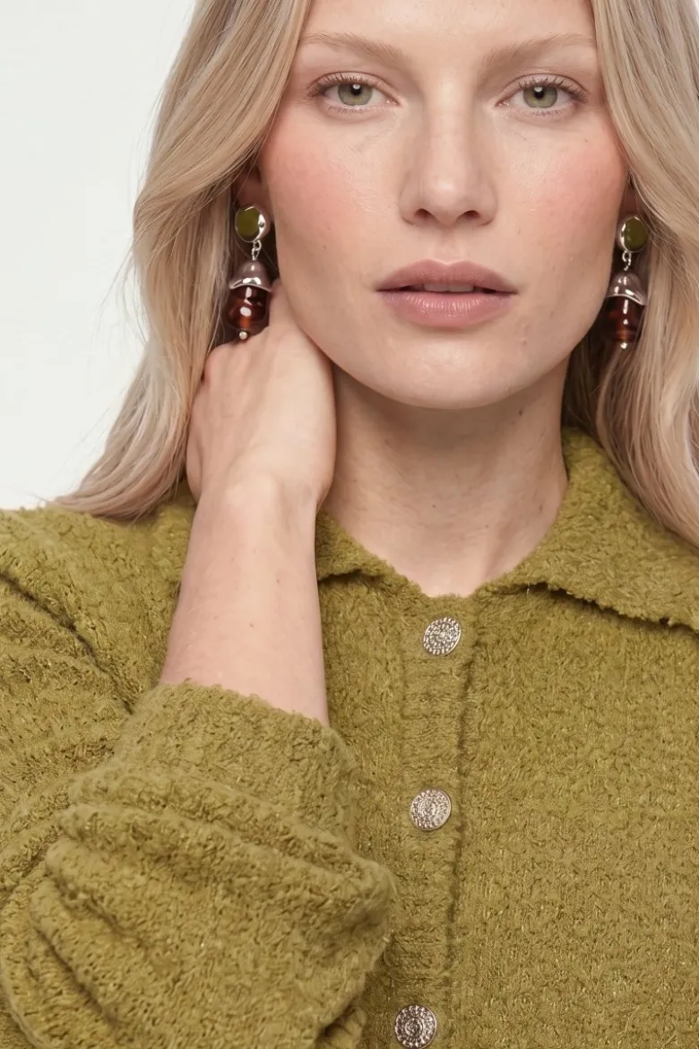 Bouclé-Cardigan mit Polokragen