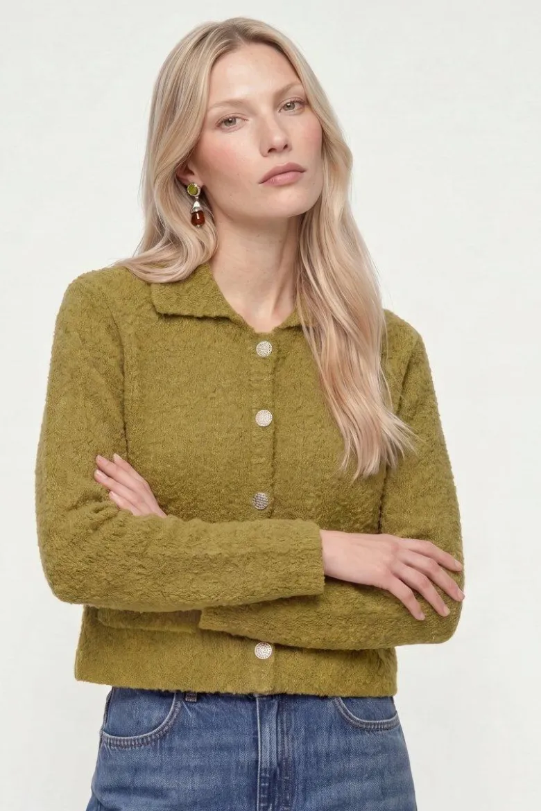 Bouclé-Cardigan mit Polokragen