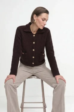 Bouclé-Cardigan mit Polokragen