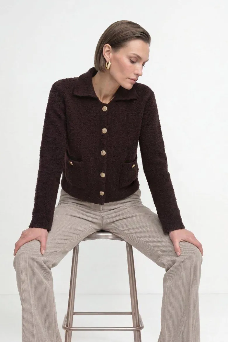 Bouclé-Cardigan mit Polokragen