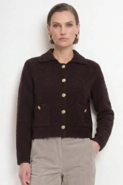 Bouclé-Cardigan mit Polokragen