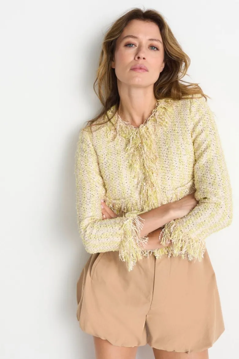 Bouclé-Jacke mit Fransen