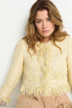 Bouclé-Jacke mit Fransen