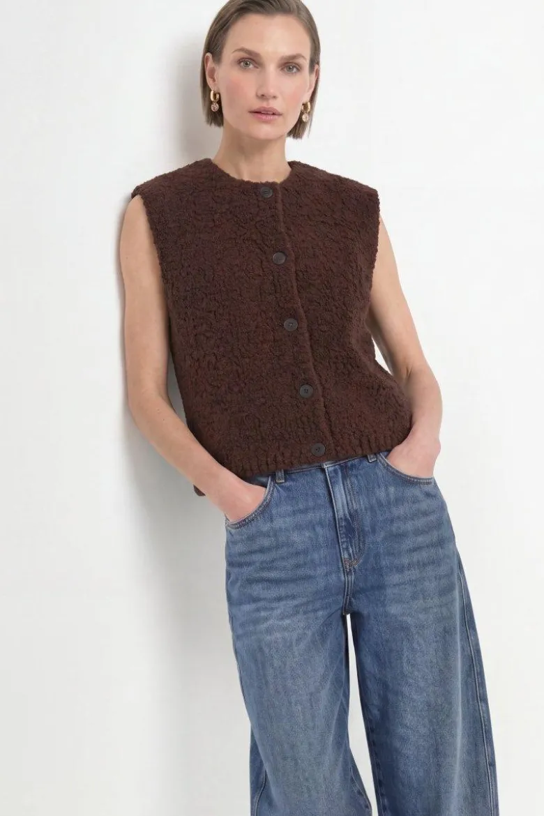 Bouclé-Strickweste mit Knopfleiste