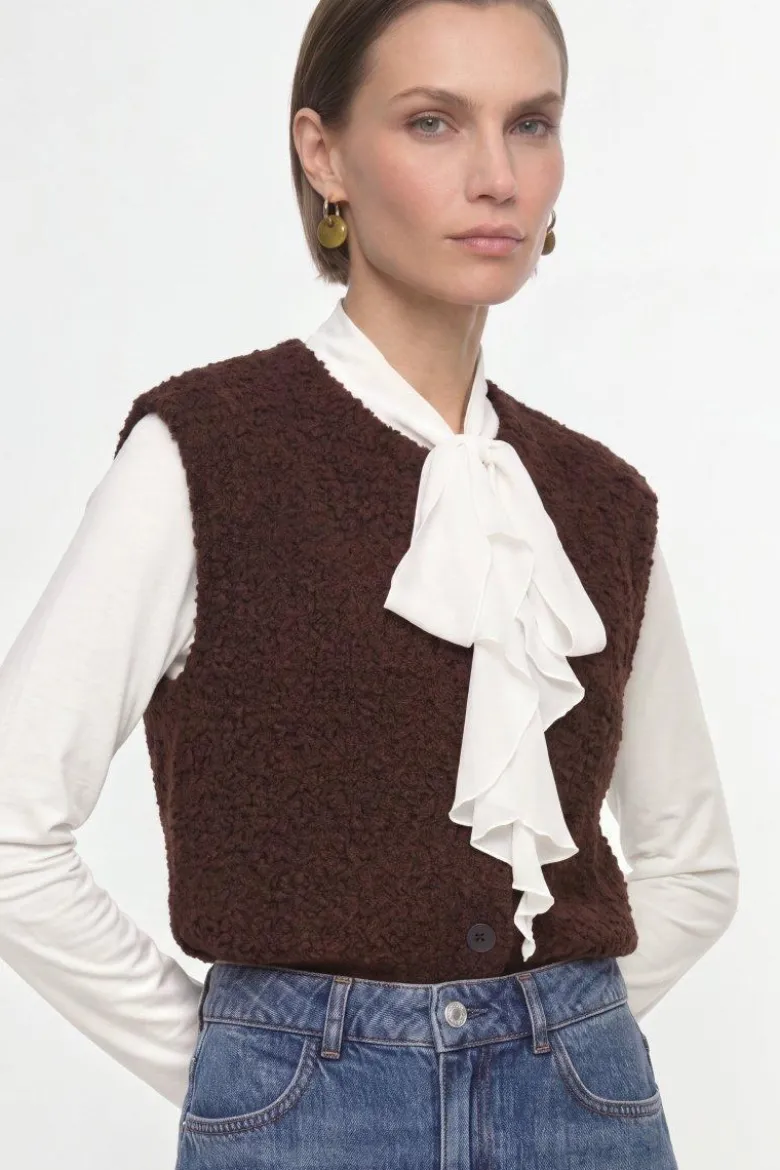 Bouclé-Strickweste mit Knopfleiste
