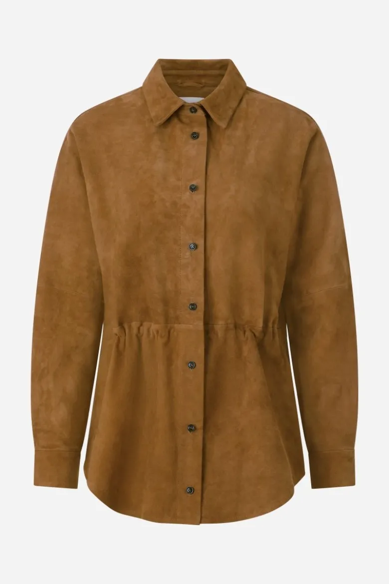 Cognacbraune Hemdjacke aus Velours