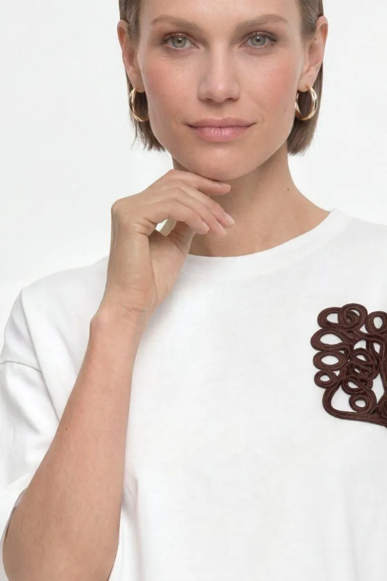 Cropped Baumwoll-T-Shirt mit 3D-Applikation