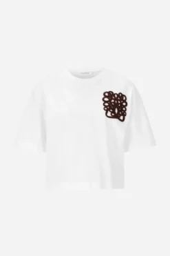 Cropped Baumwoll-T-Shirt mit 3D-Applikation