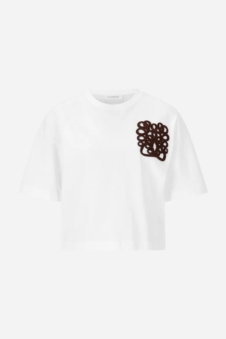 Cropped Baumwoll-T-Shirt mit 3D-Applikation