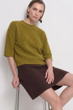 Cropped Bouclé-Pullover mit Halbarm