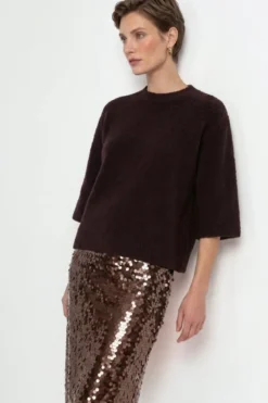 Cropped Bouclé-Pullover mit Halbarm