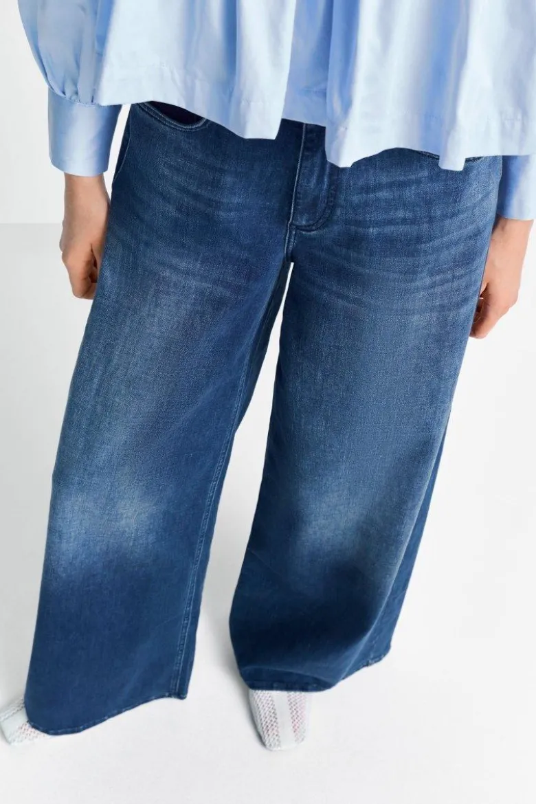 Dunkelblaue Wide-Leg-Jeans