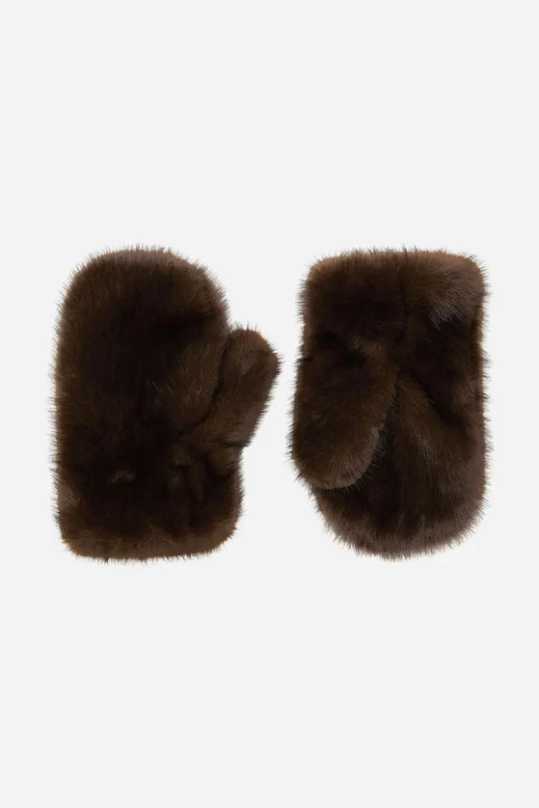 Dunkelbraune Handschuhe in Felloptik