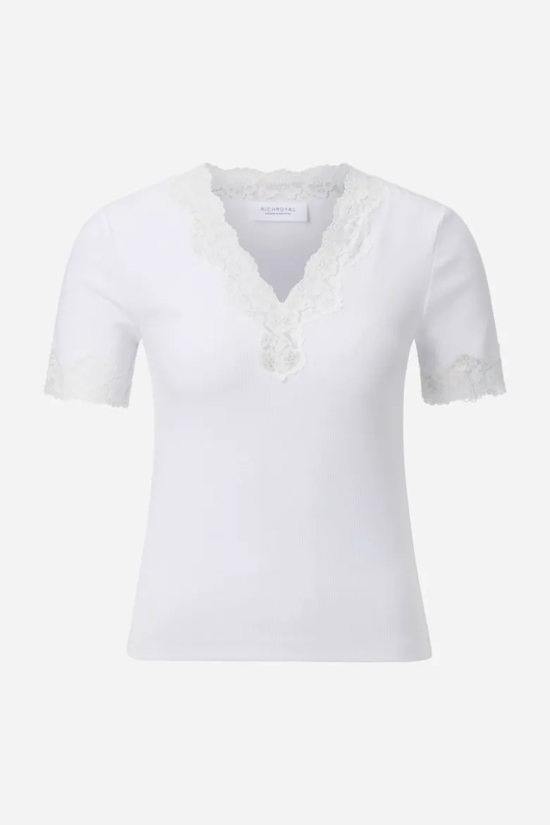 Figurbetontes Rippshirt mit Spitze