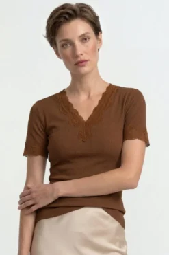 Figurbetontes Rippshirt mit Spitze