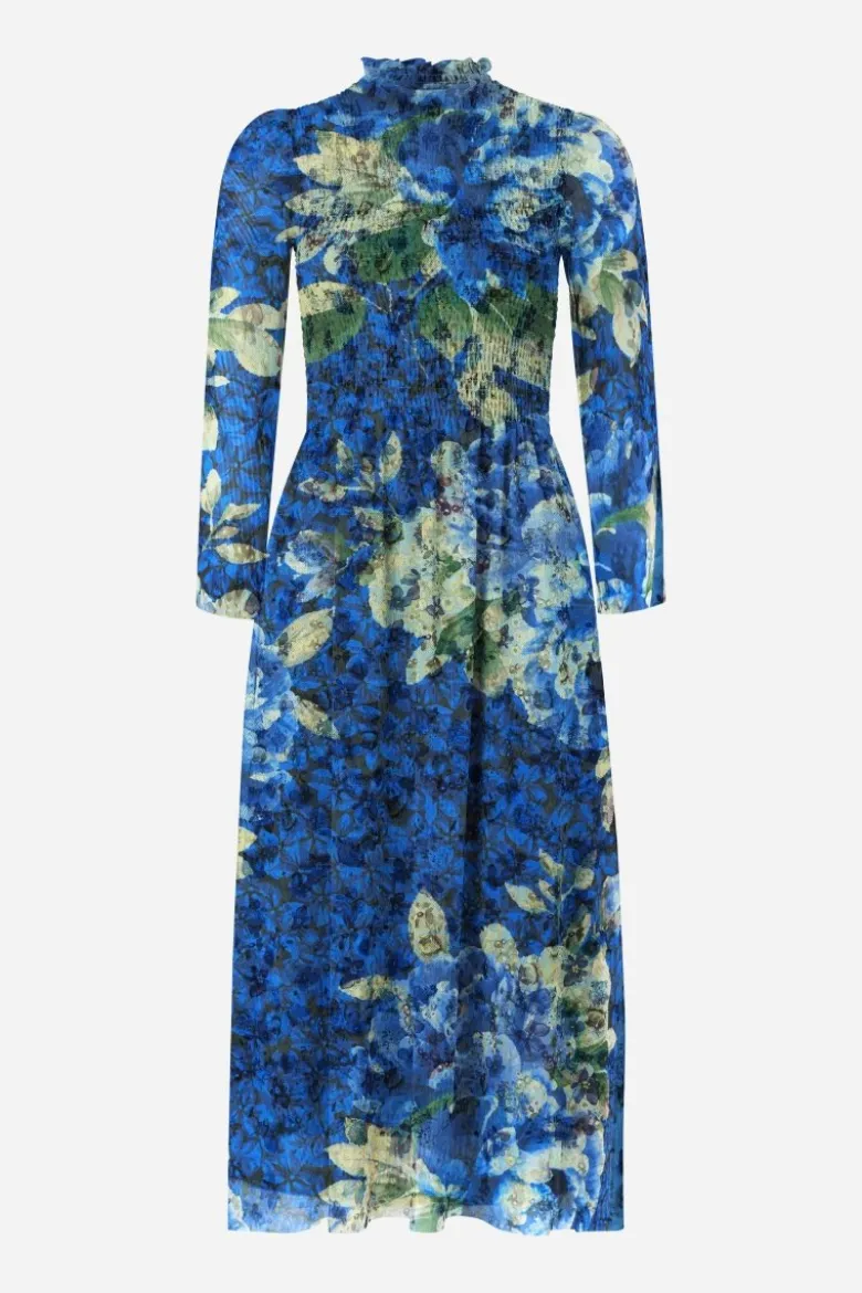 Gesmoktes Midikleid mit Rüschenkragen