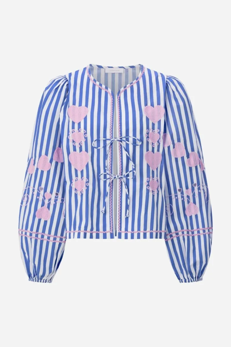 Gestreifte Bluse mit Herzstickereien