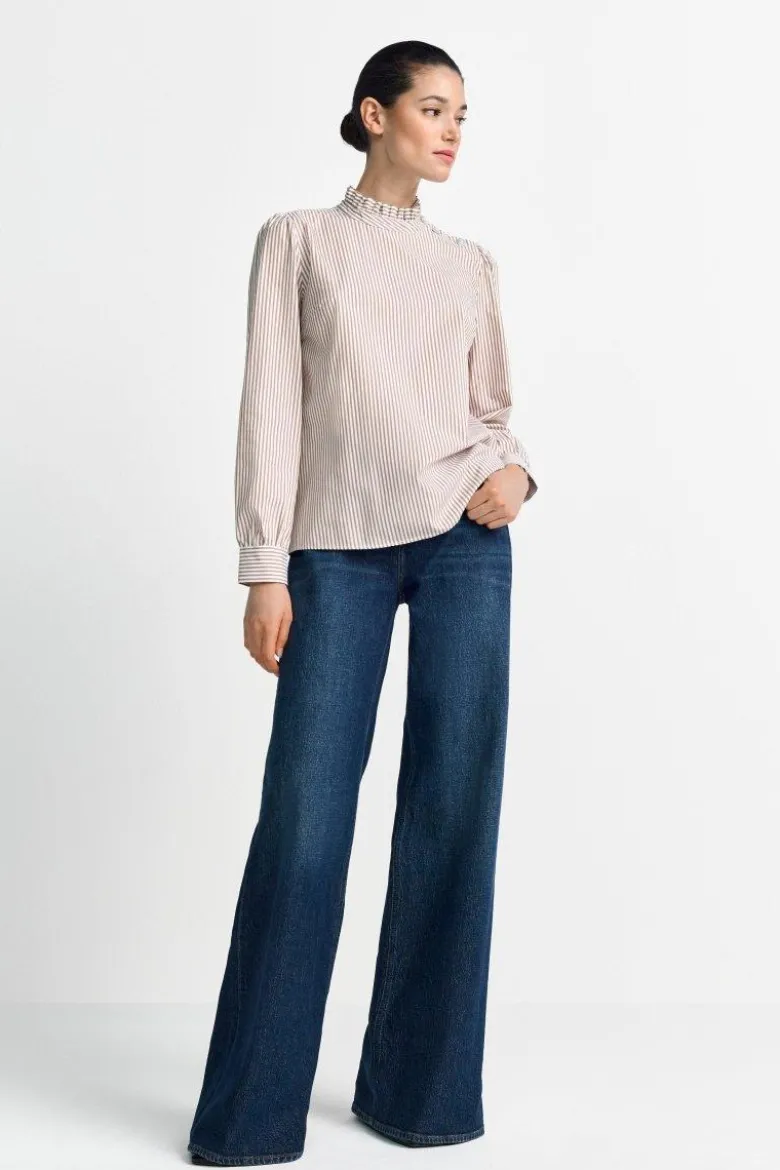 Gestreifte Bluse mit Rüschenkragen