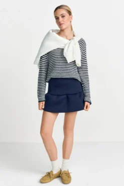 Gestreifter Strickpullover aus Baumwollmix