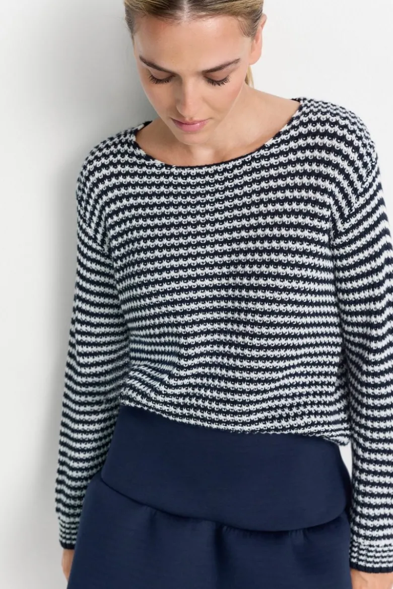 Gestreifter Strickpullover aus Baumwollmix